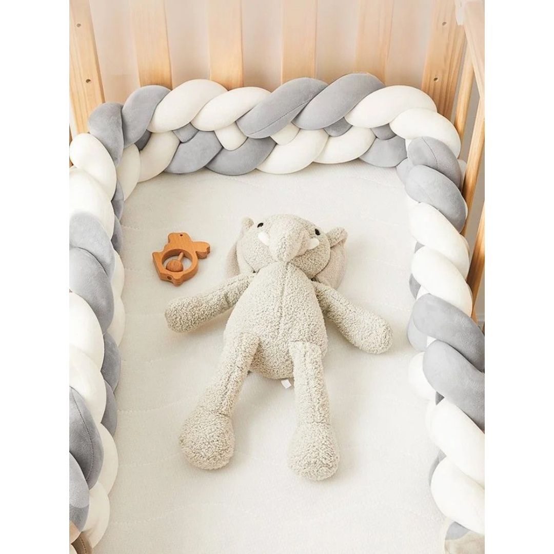 Tour de lit tresse | GRIS BLANC 4 BRINS